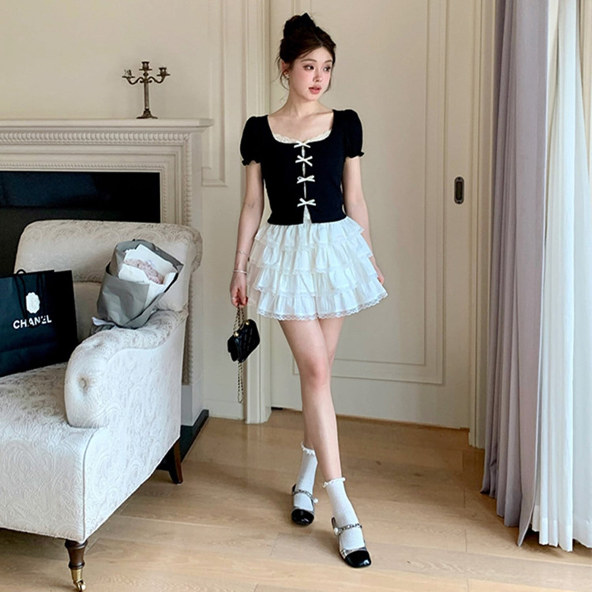 【tops】リボンレースドッキングトップス　N3012