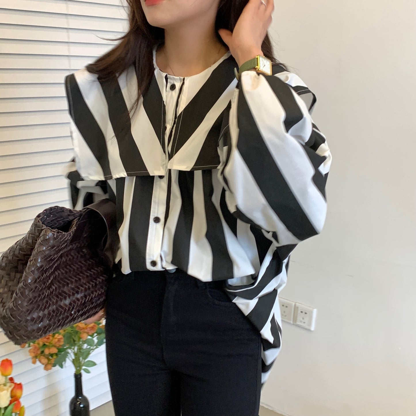 【tops】長袖シャツストライプ柄シャツG23850