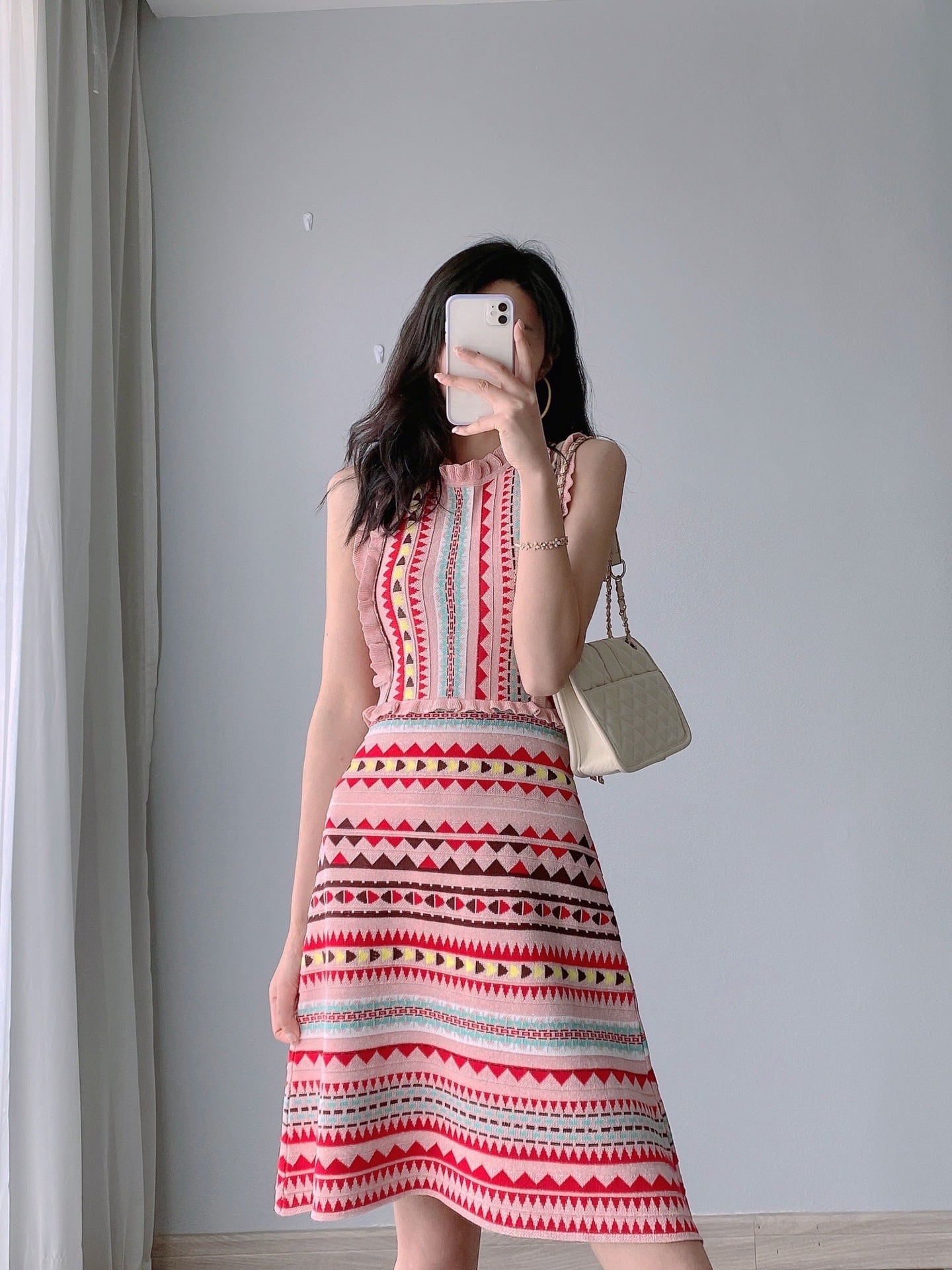 【dress】ファッションストライプ柄切り替え気質満点ノースリーブニット ワンピース G0407