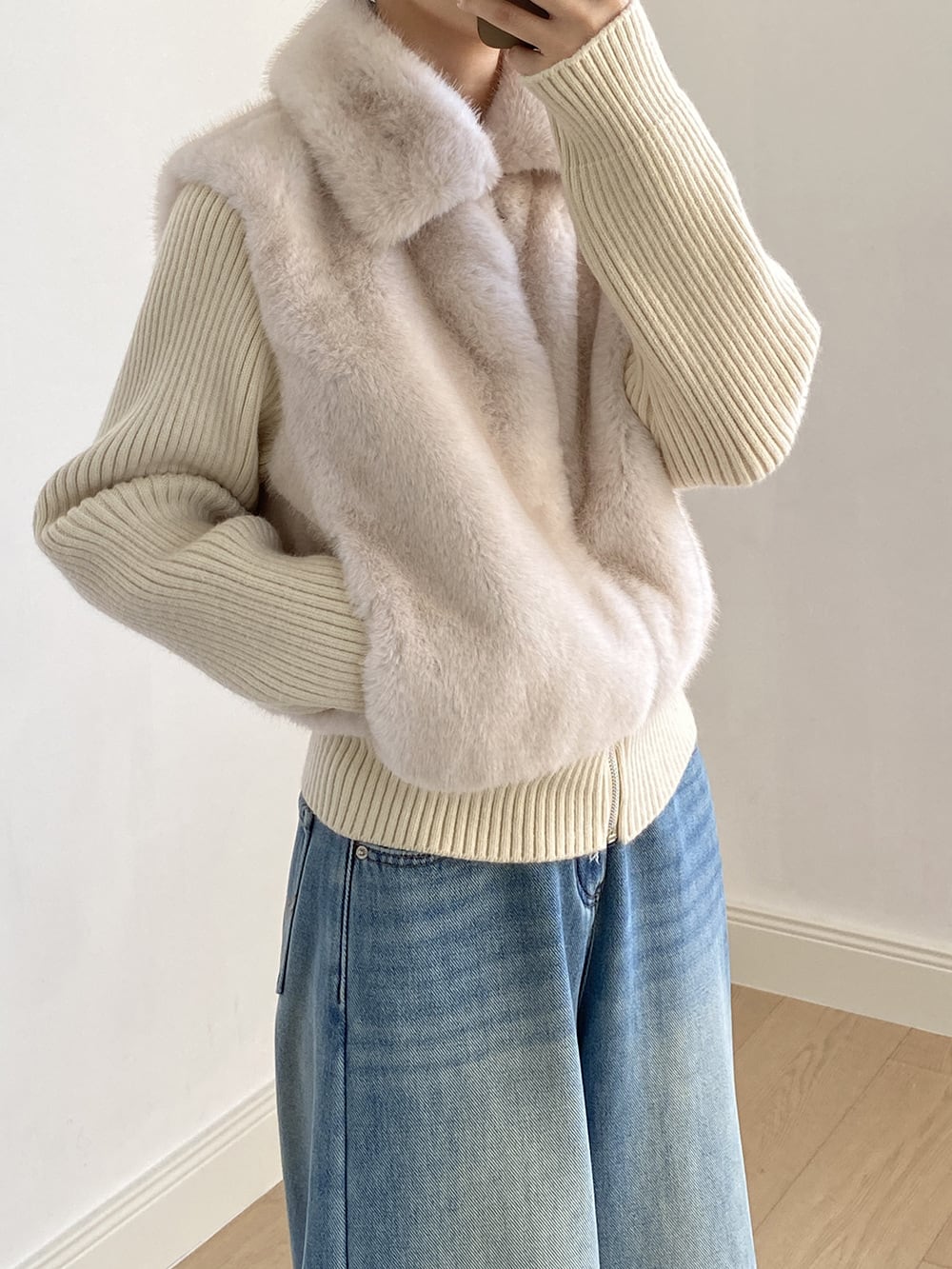 【outer】ファードッキングニットカーディガン Q7378