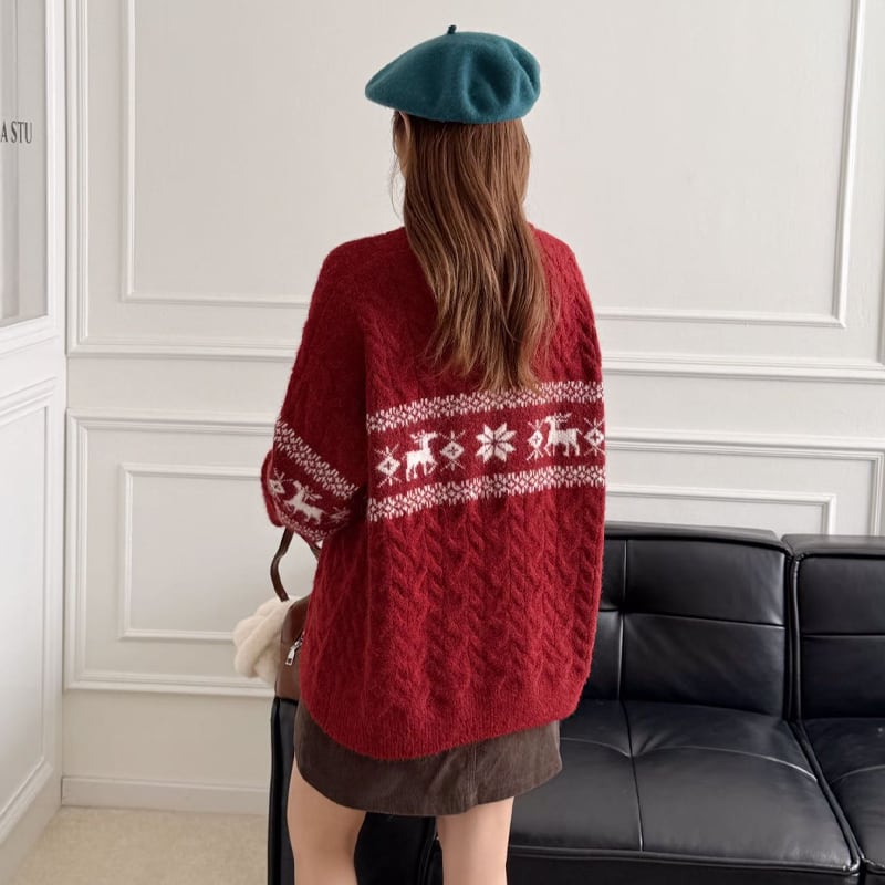 【tops】ノルディック柄ニットトップス Q7466