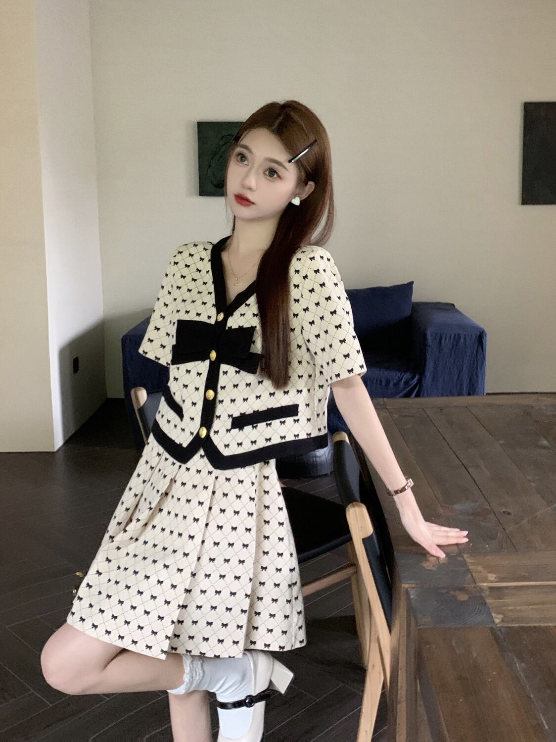 【set】リボントップス+スカート２点セットG20495