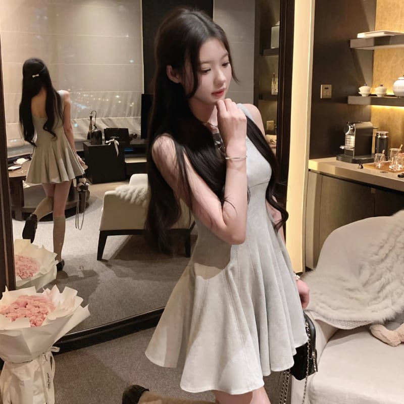【dress】リボン付ノースリーブミニワンピース Q7968