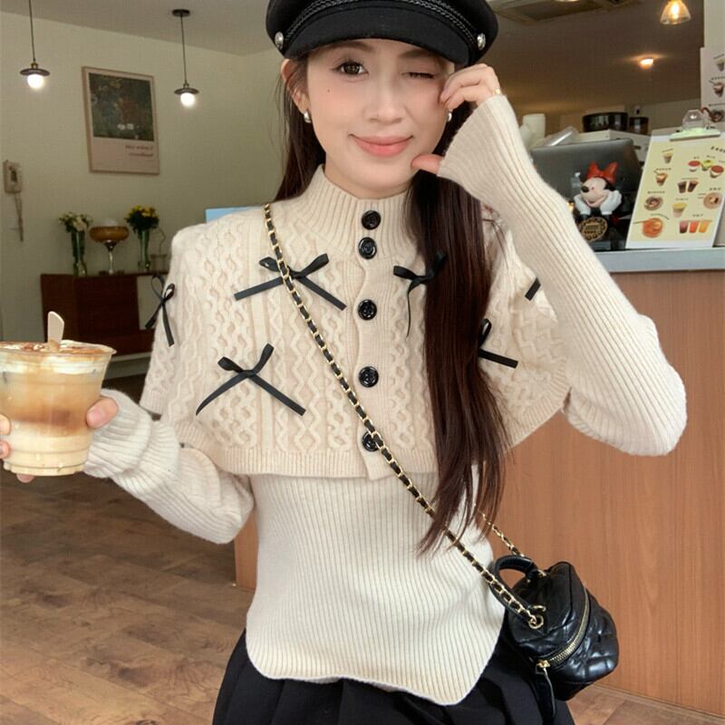 【tops】リボン付きニットトップス　M27620
