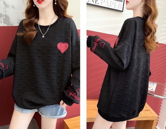【tops】INS風ラウンドネック長袖ハート柄カジュアル薄手パーカーF3574