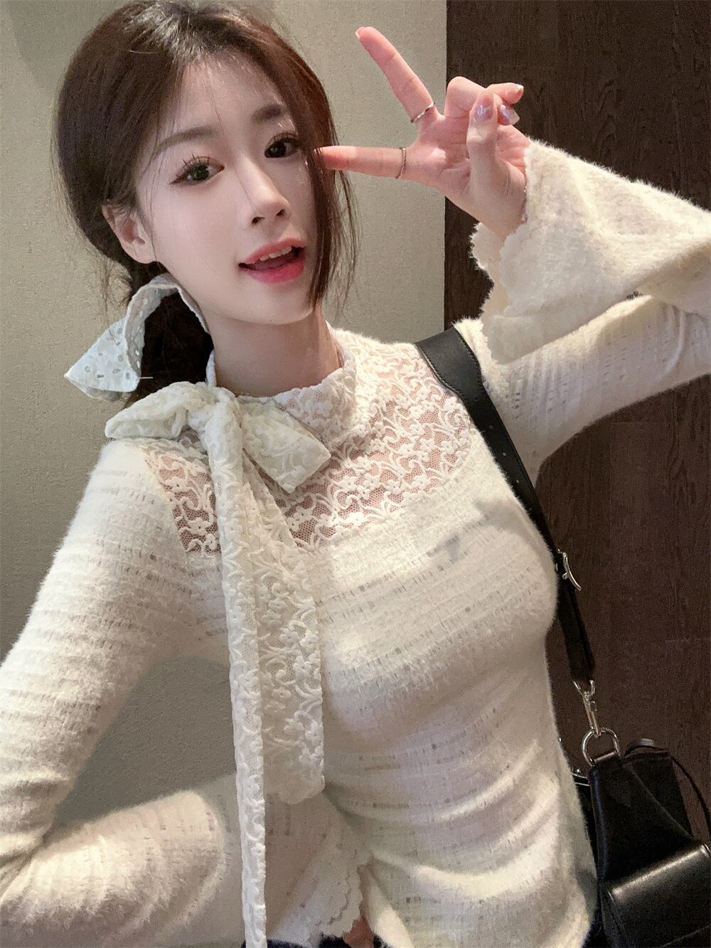 【tops】リボン付きレーストップス　M27058