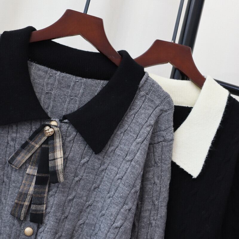 【tops】折り襟ニットセーター　M28584