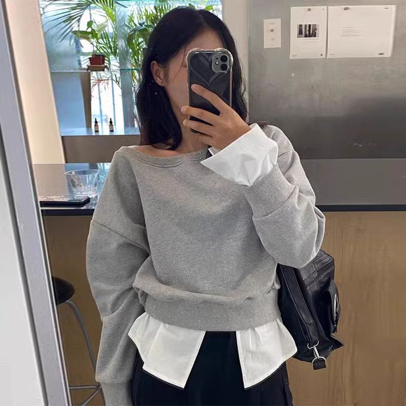 【tops】偽二つ切り替え長袖パーカーG24026