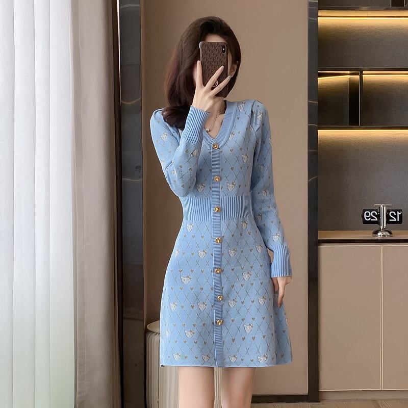 【dress】Vネックニットワンピース　M18605