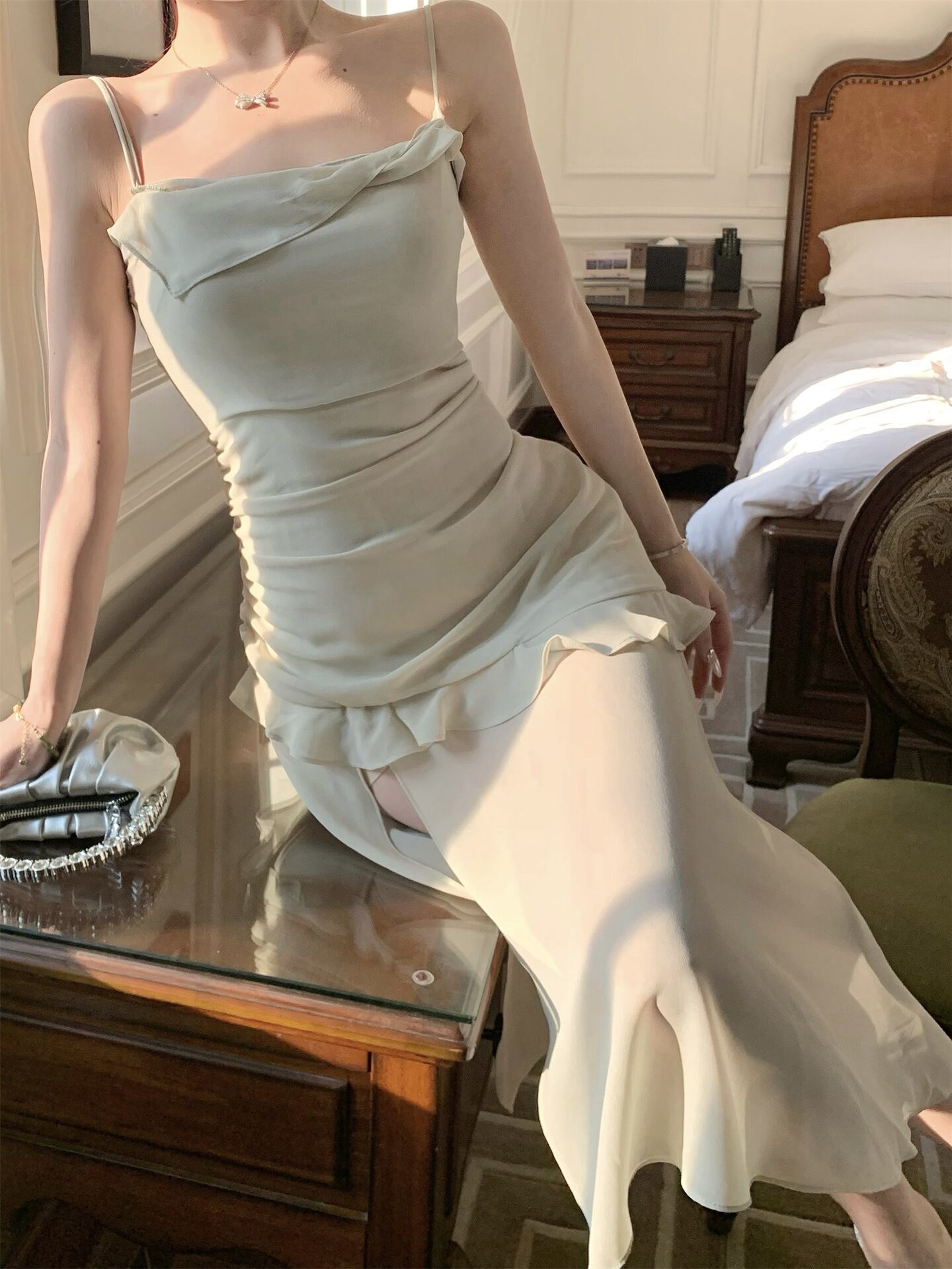 【dress】フリルスリットキャミワンピースG21364