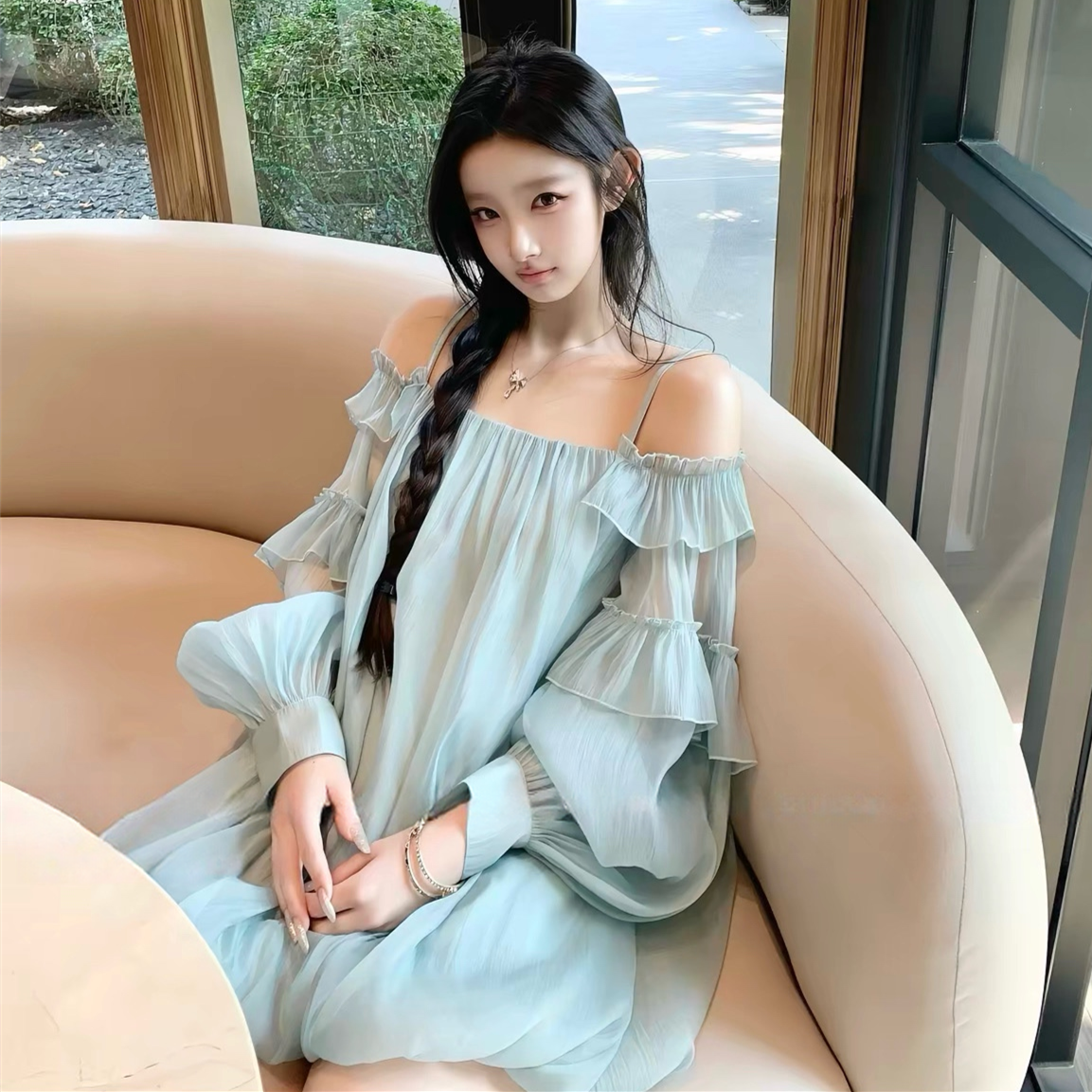 【dress】パフスリーブバルーンミニワンピース　N3581