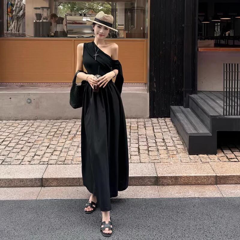 【dress】ワンショルダーAラインロングワンピース Q8265