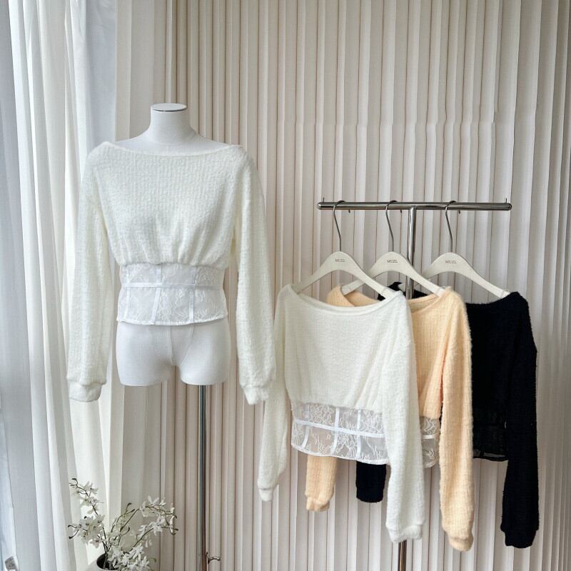 【tops】レース切り替えニットトップス　M27997