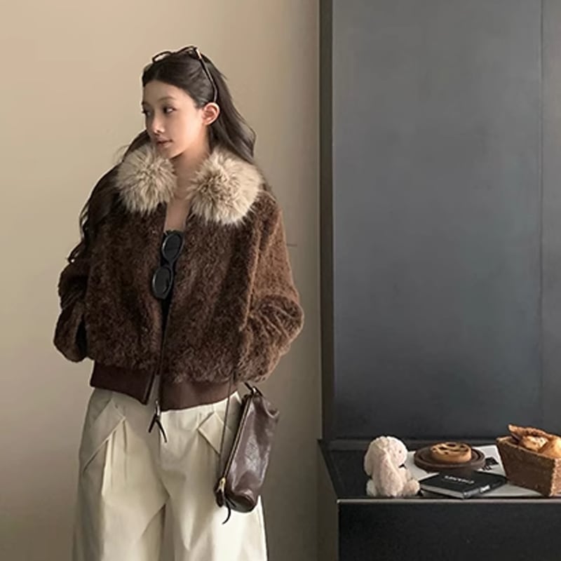 【outer】ファー付きシープボアコート Q7233