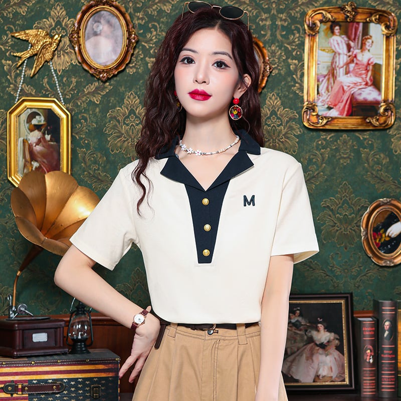 【tops】POLOネックカラーマッチングTシャツG21359