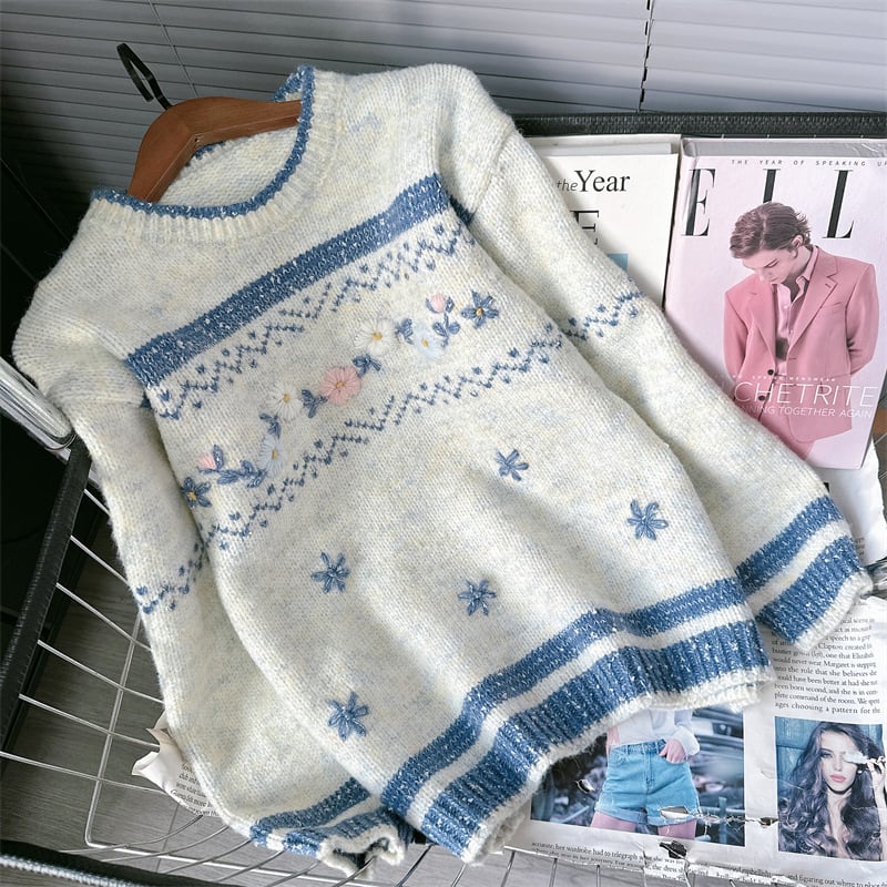 【tops】刺繍ニットセーター　M27374
