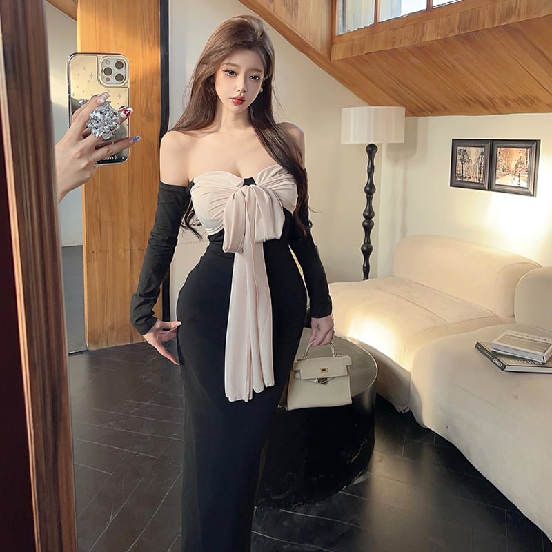 【dress】リボン付きベアトップワンピース　M28466