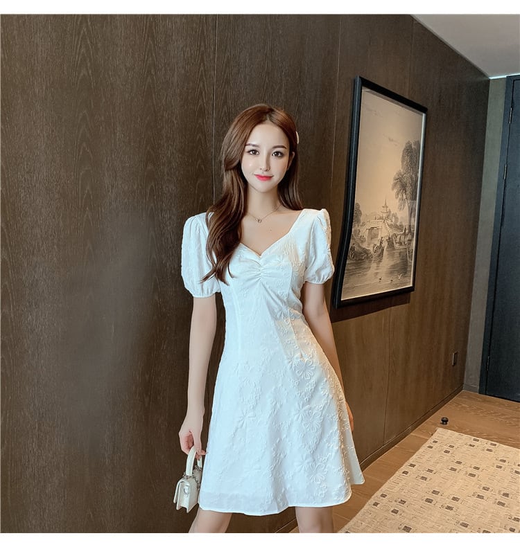 【dress】スクェアネックリボン付きワンピースF7449