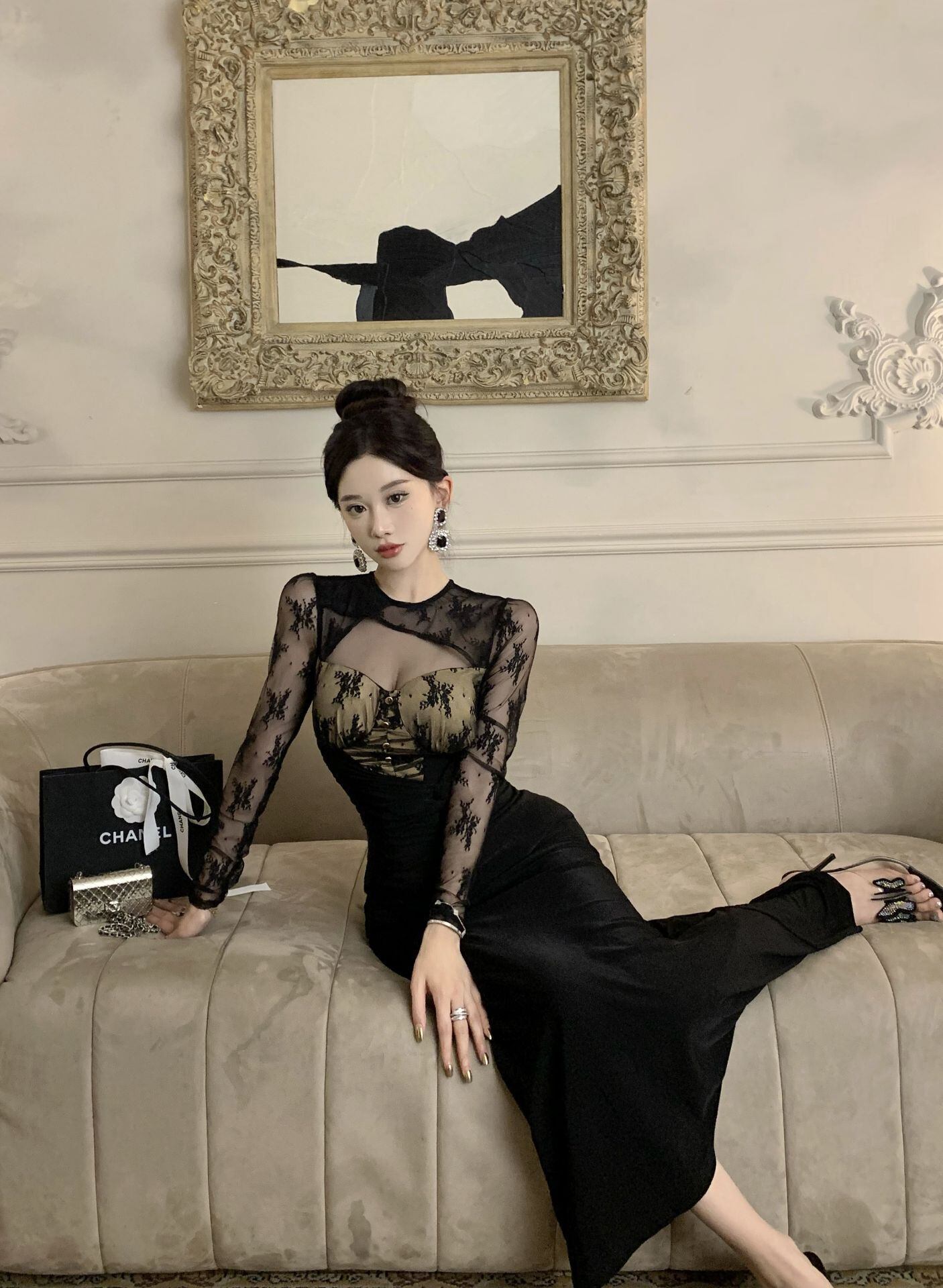 【dress】レース切り替えマーメイドワンピース G21514