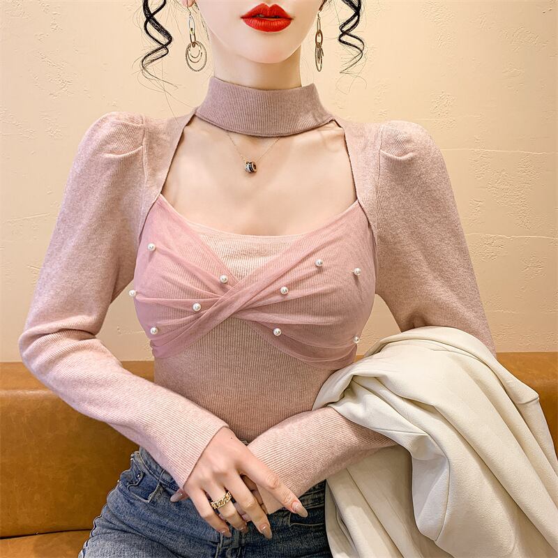 【tops】パールチュールコンビニットトップス　M28267