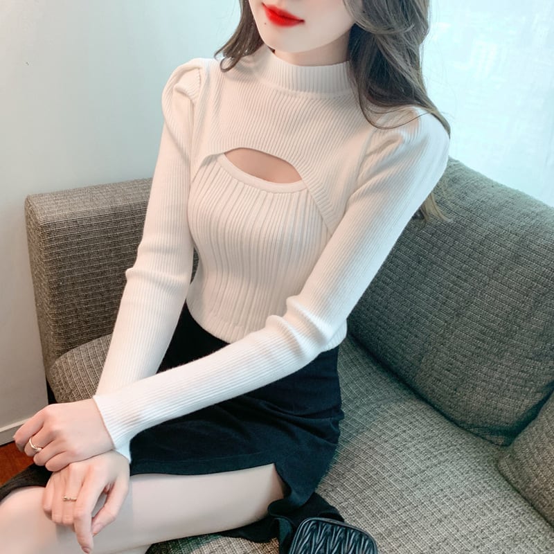 【tops】カットワークニットトップス　M26209