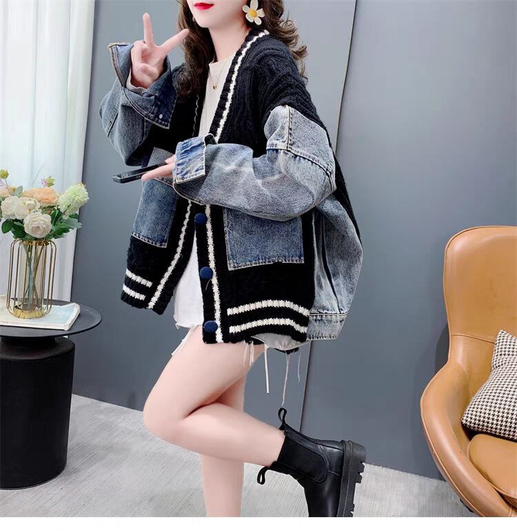 【outer】デニム切り替えニットカーデ　M25747