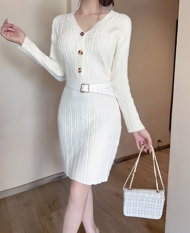 【dress】Vネックニットワンピース　M28378
