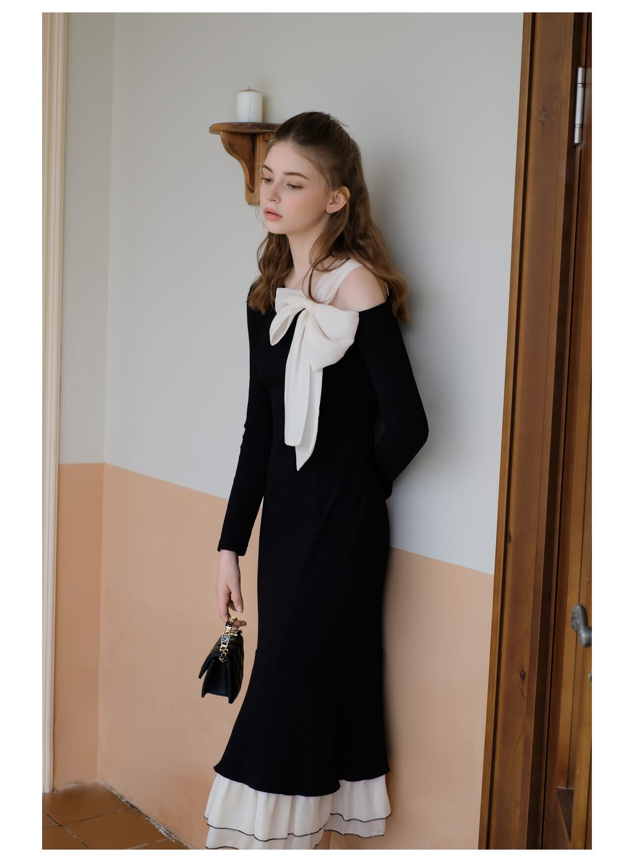 【dress】ショルダーリボンアシンメマーメイドワンピース　N2744
