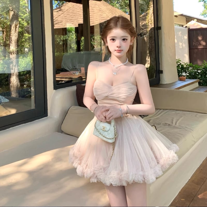 【dress】ギャザーフリルチュールミニワンピース Q8417