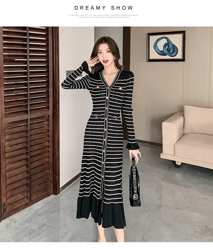 【dress】Vネックニットワンピース　M26334