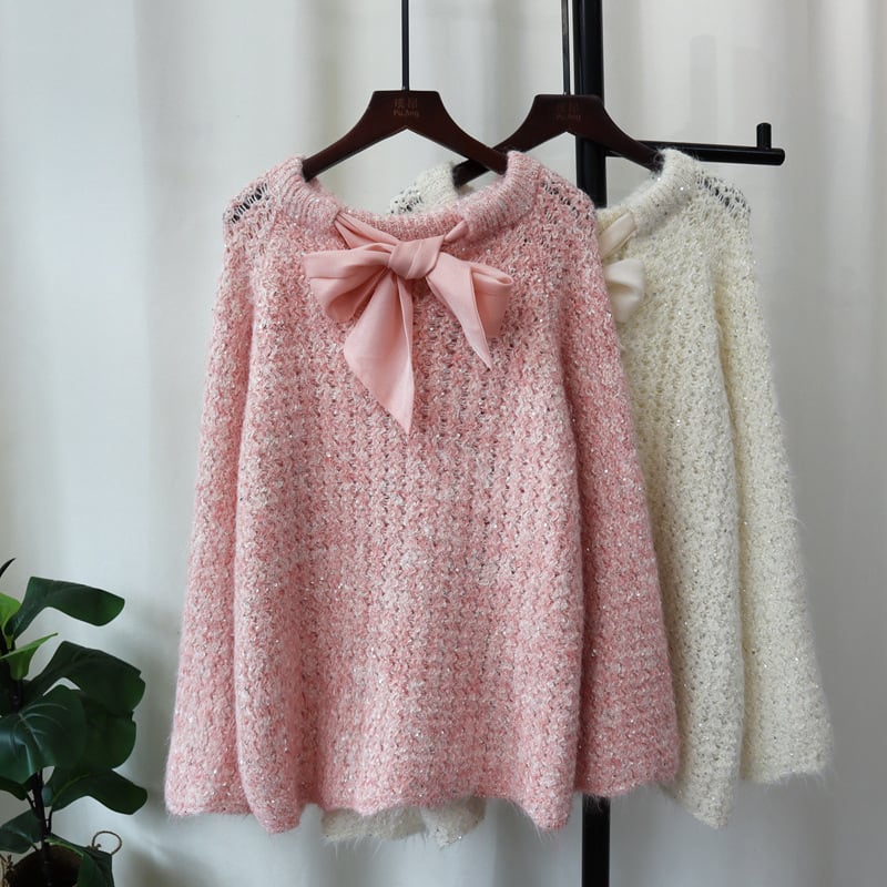 【tops】リボン付きニットセーター　M26372