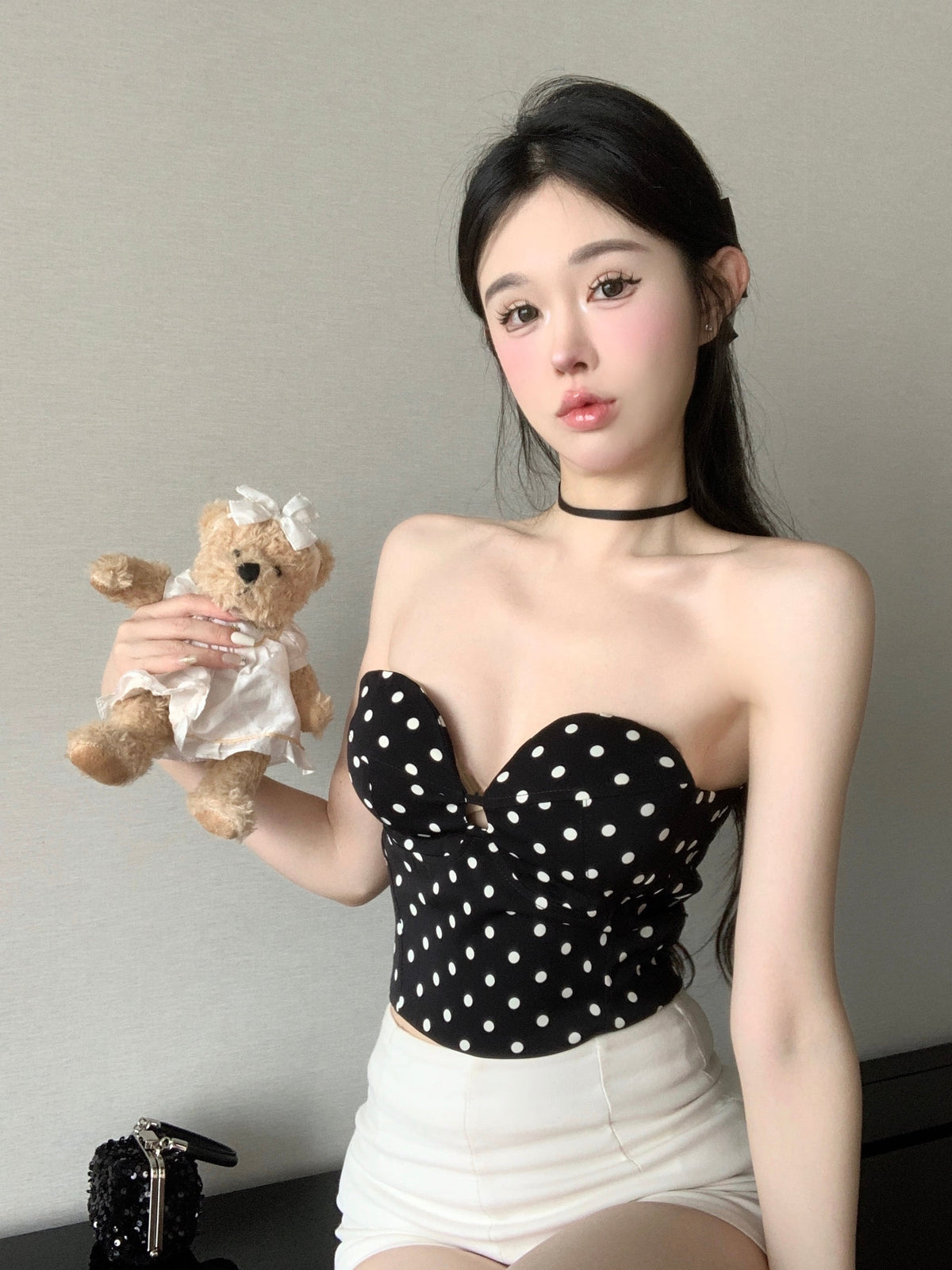 【tops】ドット柄ベアトップ　M24635