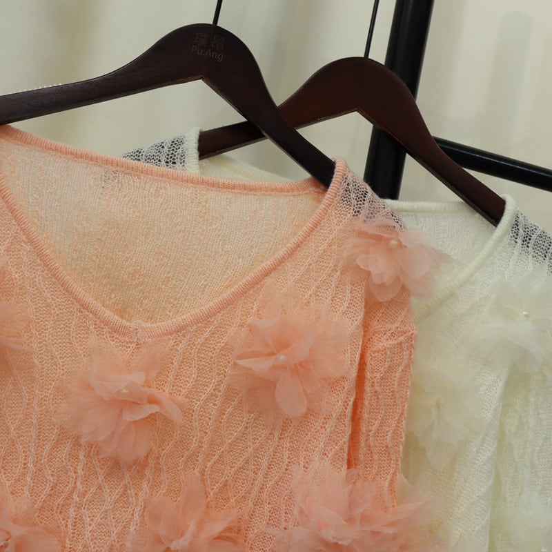 【tops】立体フラワーニットセーター　M26095