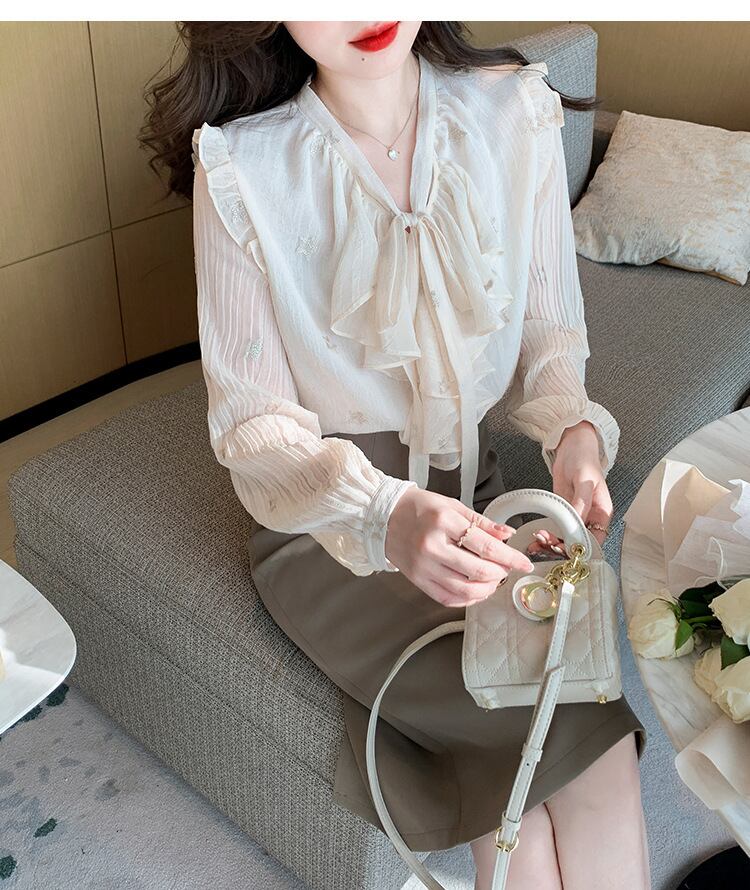 【tops】リボン付きシャツトップス　M28617