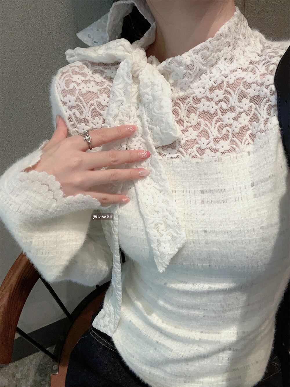 【tops】リボン付きレーストップス　M27058