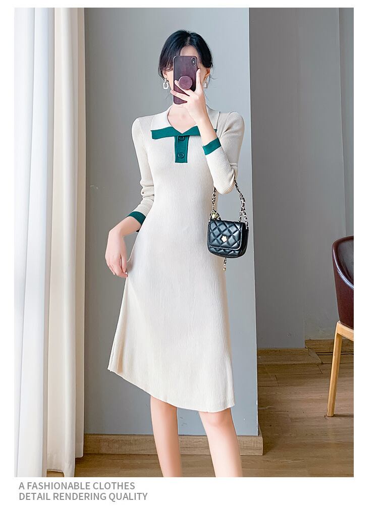 【dress】折り襟ニットワンピース　M18990