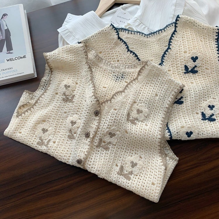 【tops】ジャカードニットベスト　M29422
