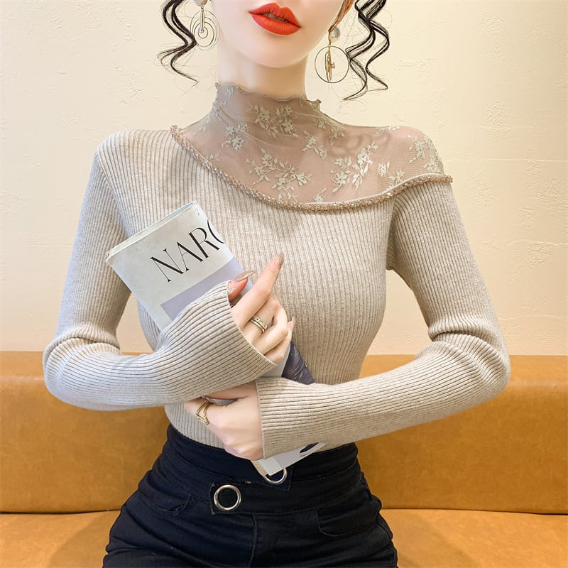 【tops】レースドッキングニットトップス　M28083