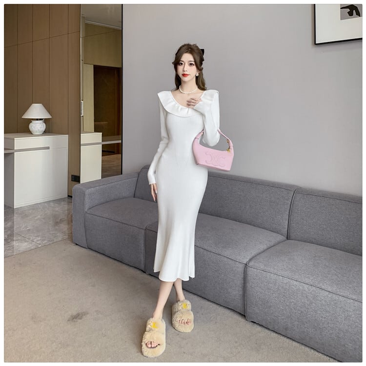 【dress】フリルニットワンピース　M27638