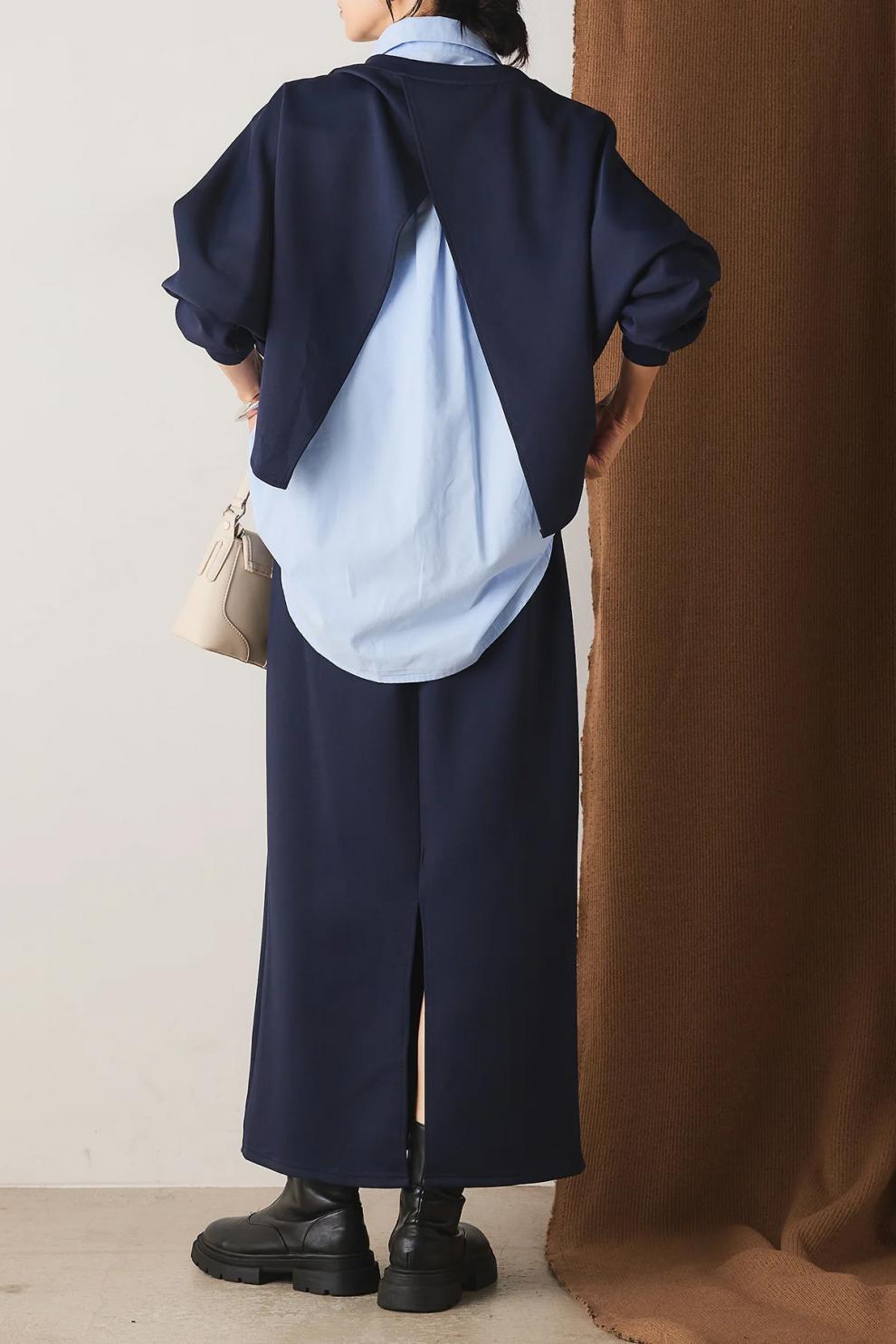 【set】シャツ×スリットトップス×ロングスカート3点セット     N3429