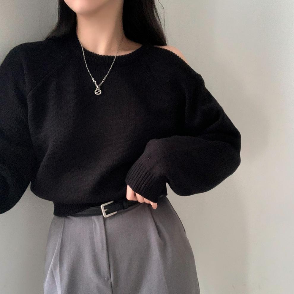 【tops】オフショルダーニットセーター　M27355