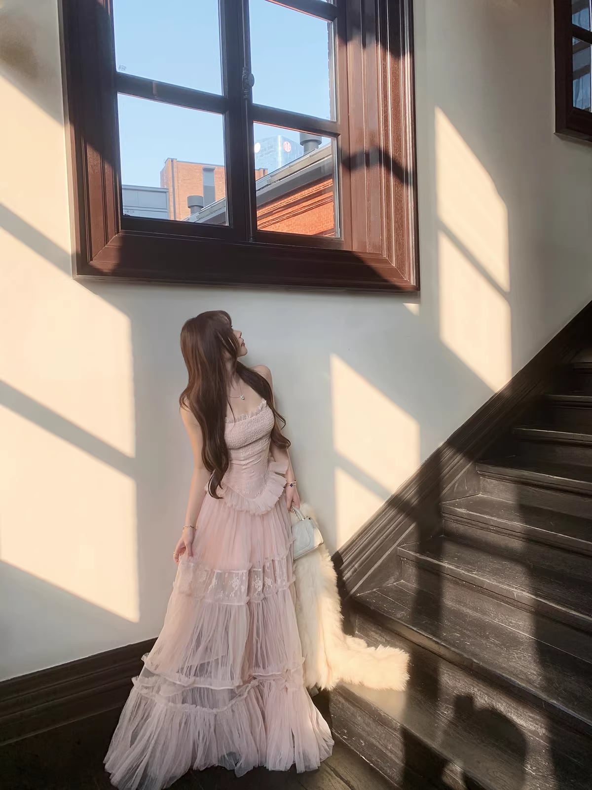 【dress】チュールレースロングワンピース Q7971