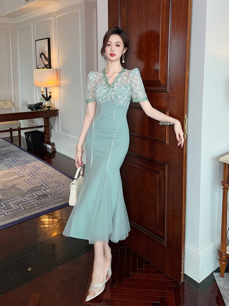 【dress】レースマーメイドワンピース　M25071