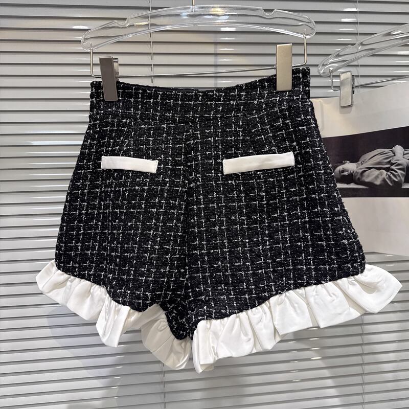 【set】フェイクレイヤードシャツ×ギャザーフリルショートパンツセット Q7571