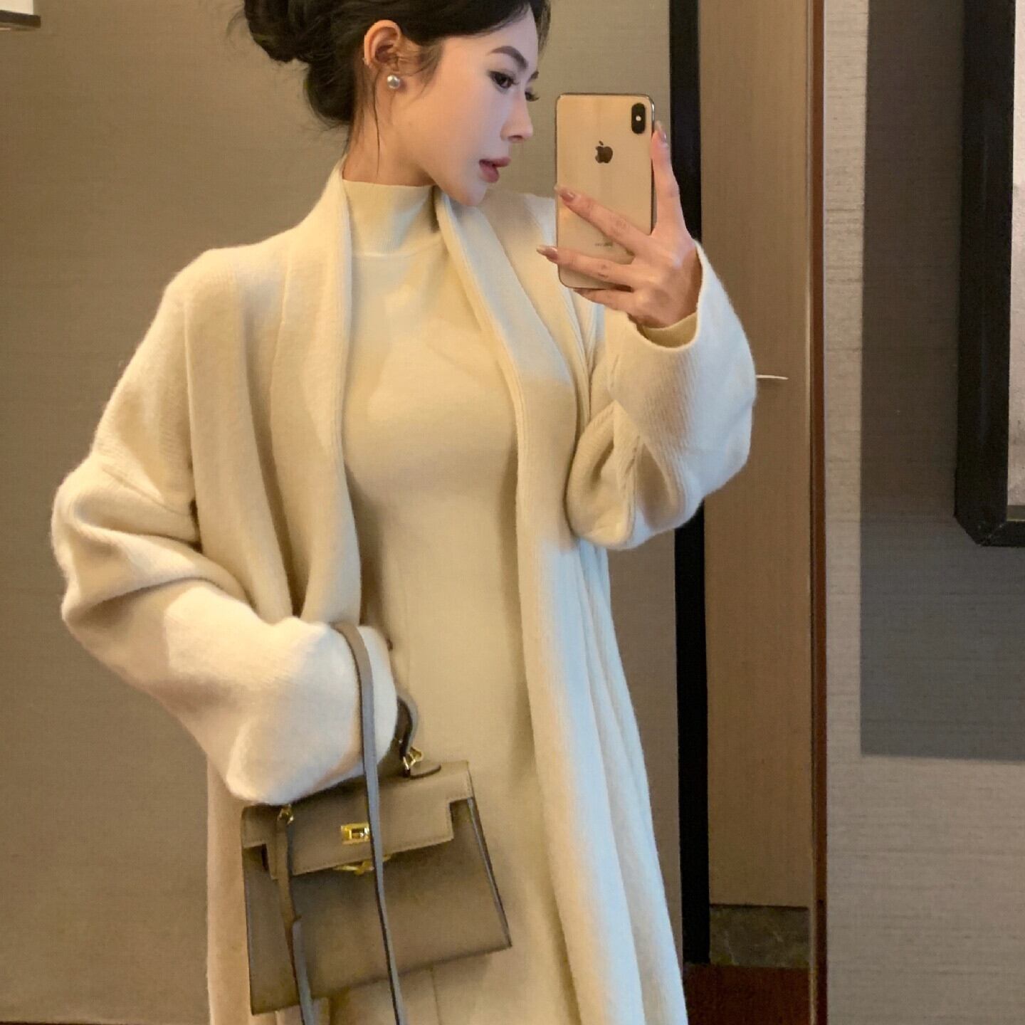 【set】ロング丈ニットカーデ×ニットワンピースセット　M28276