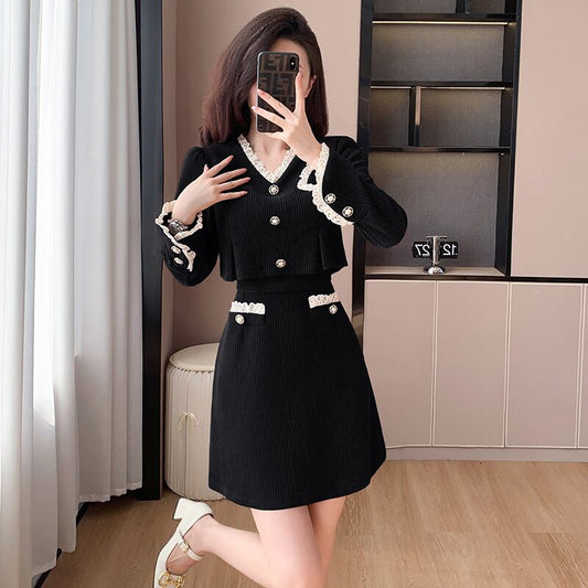 【dress】レース長袖偽二つ切り替えワンピース G18428