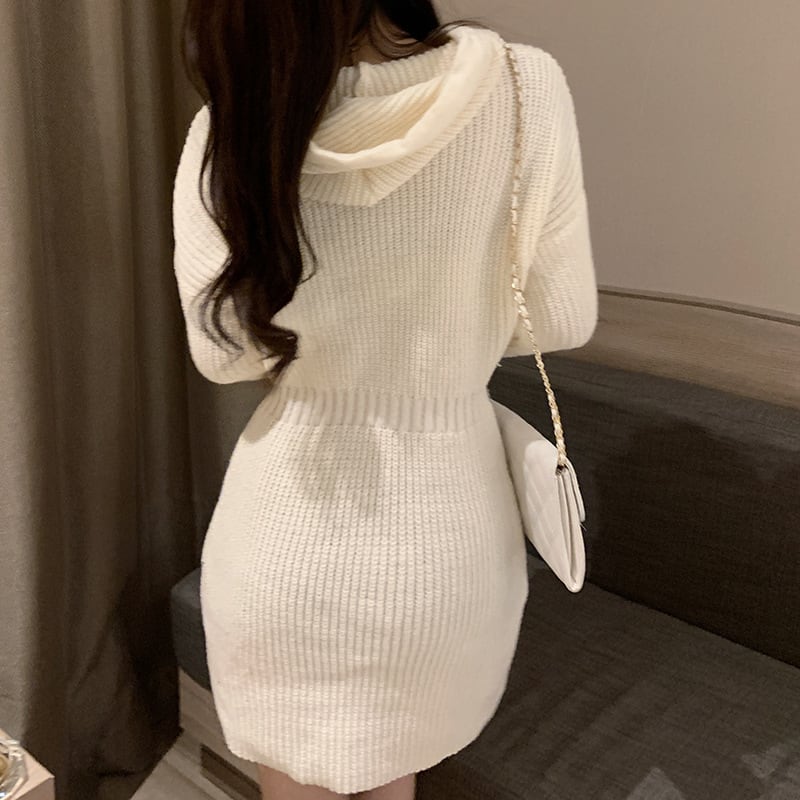 【dress】フード付きニットワンピース　M25351