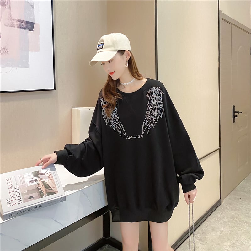 【tops】女性力を高める〜ラウンドネック長袖ファッションゆったり着回しパーカーW0262