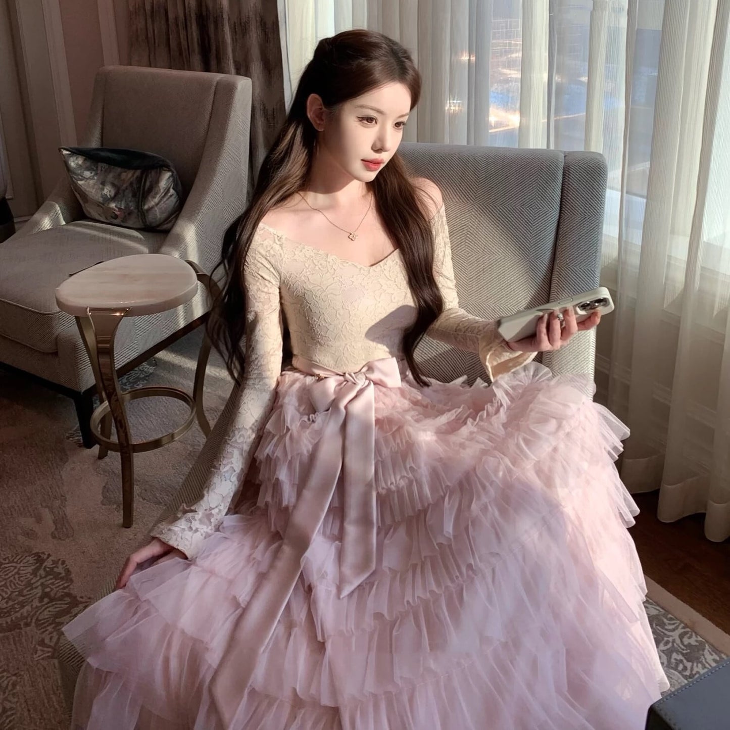 【dress】レースドッキングティアードワンピース　N3475