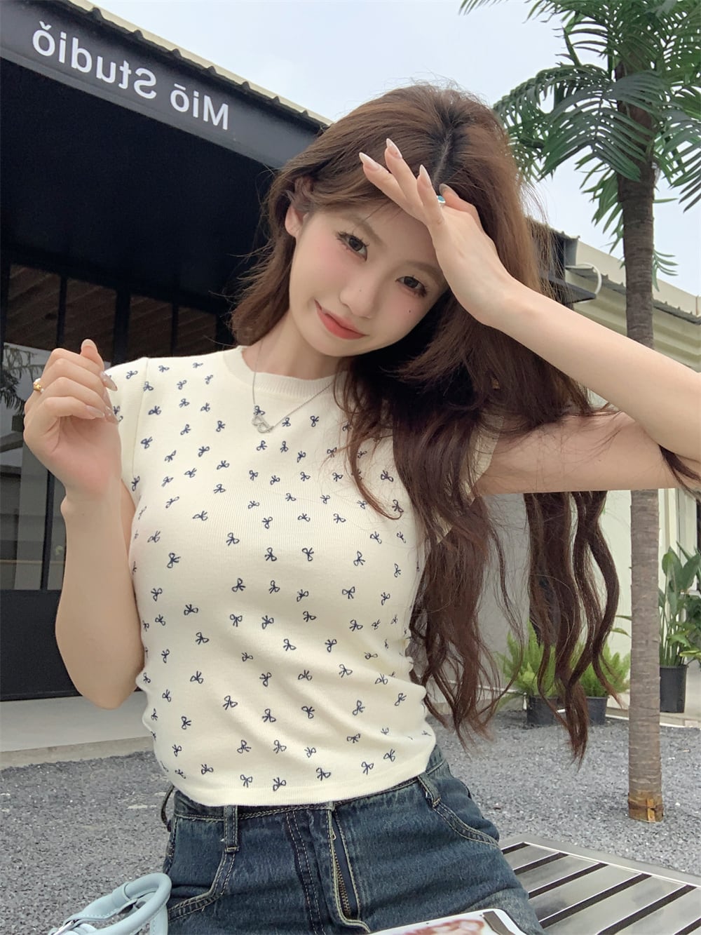 【tops】リボンニットTシャツG21554